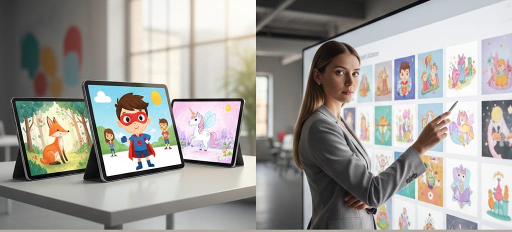 Comparing different illustration styles when selecting a Children's book illustrator