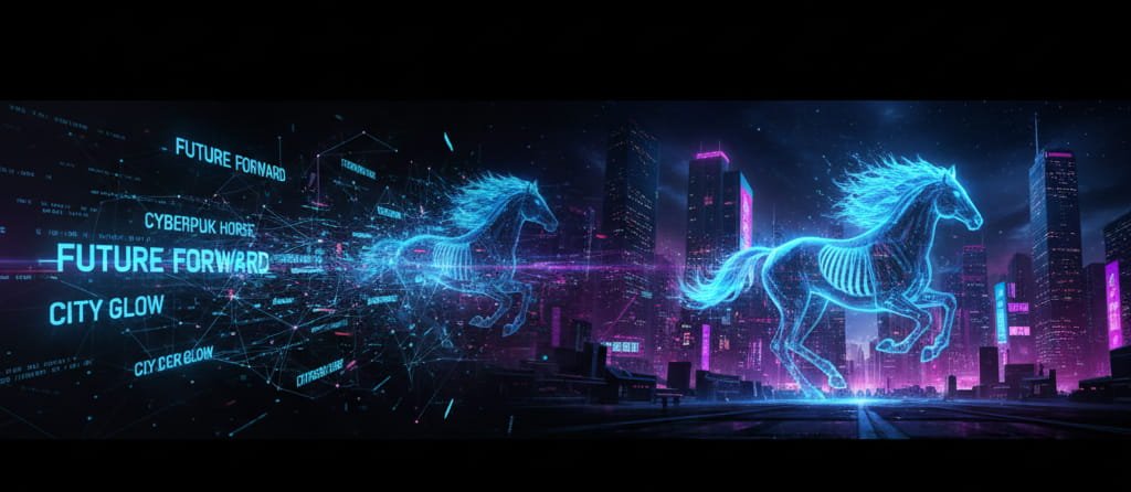 Conceptual transformation from AI prompt to finished digital artwork created by an AI artist.