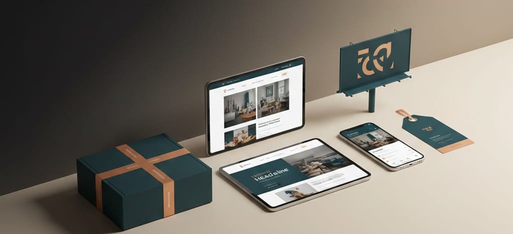 Consistent brand identity applied across packaging, digital, and outdoor formats.