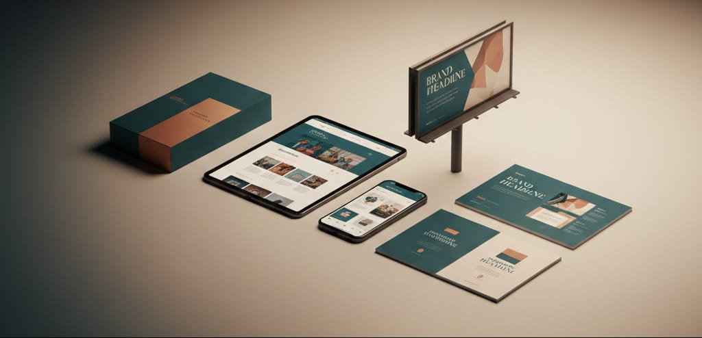 Consistent brand identity applied across packaging, digital, and outdoor advertising.