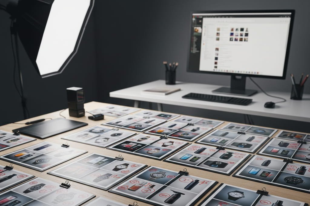Organized workflow of a professional Adobe Photoshop Expert managing bulk image editing.