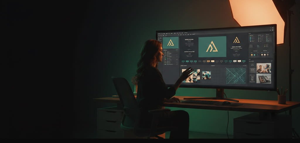 Brand identity designer building a complete visual system with logo, typography, and color palette