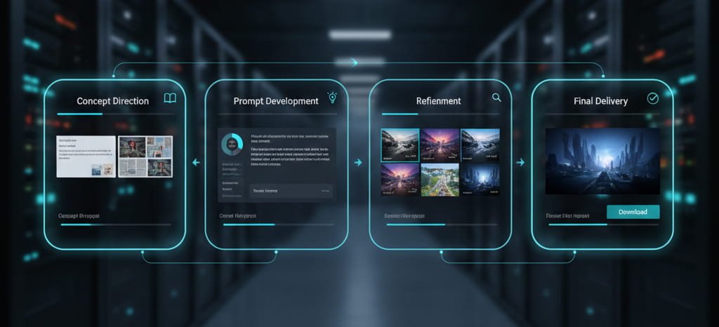 Digital milestone workflow dashboard for managing an AI artist project.