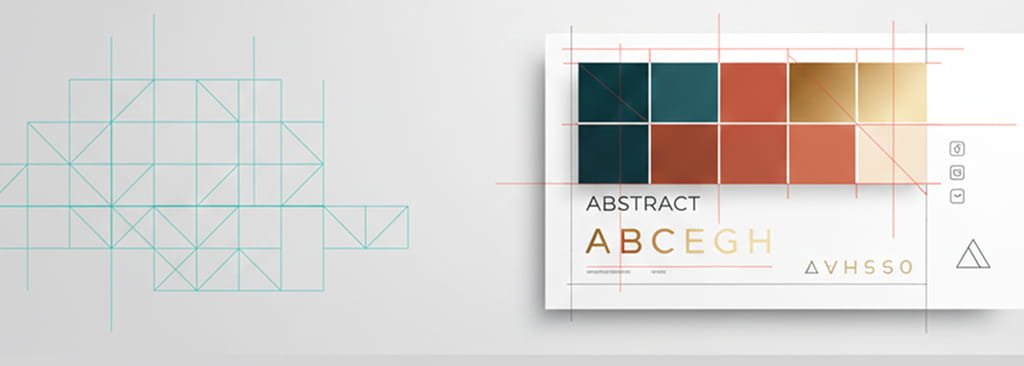 Structured brand identity layout showing grid system and design elements.